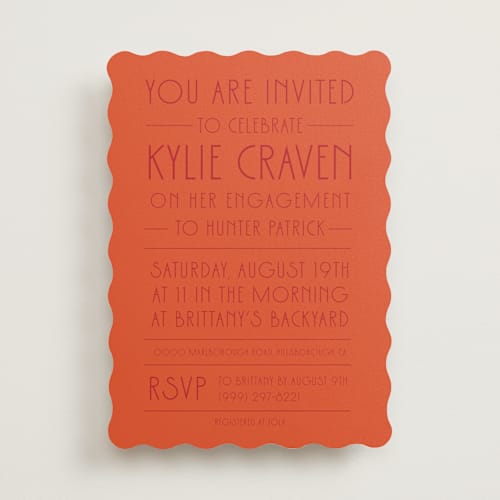 This is a mandarin engagement party invitations with standard by Lindsay Chedester called mandarin-uschia engagement printing on signature in standard