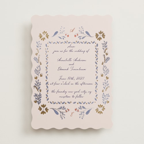 This is a wisteria foil stamped wedding invitations with foil pressed by Monika Konieczna called together in bloom printing on signature in standard