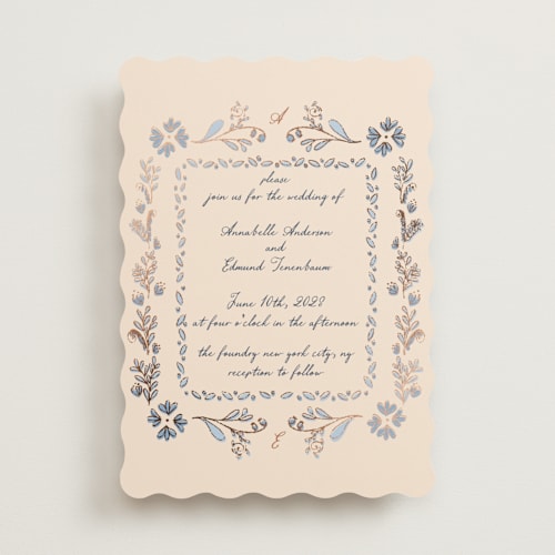 This is a frost foil stamped wedding invitations with foil pressed by Monika Konieczna called together in bloom printing on signature in standard