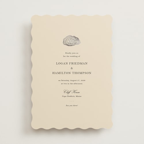 This is a sand foil stamped wedding invitations with foil pressed by Jennifer Lew called cove printing on signature in standard