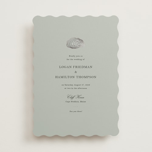 This is a fog foil stamped wedding invitations with foil pressed by Jennifer Lew called cove printing on signature in standard