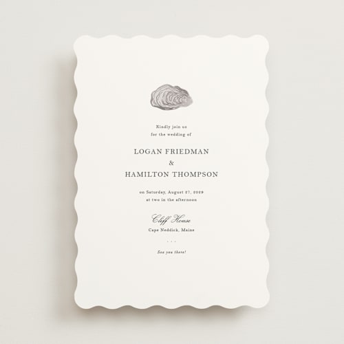 This is a shell foil stamped wedding invitations with foil pressed by Jennifer Lew called cove printing on signature in standard