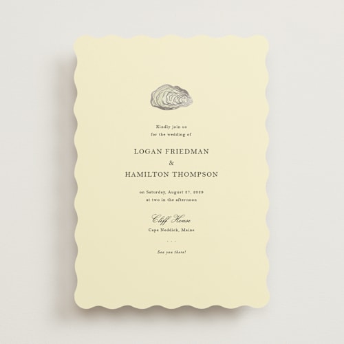 This is a butter foil stamped wedding invitations with foil pressed by Jennifer Lew called cove printing on signature in standard