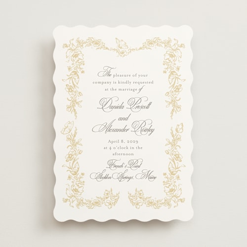 This is a butterscotch wedding invitations with standard by Melinda Denison called romantic garden printing on signature in standard