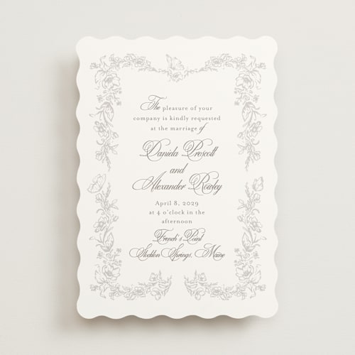 This is a bridal veil wedding invitations with standard by Melinda Denison called romantic garden printing on signature in standard
