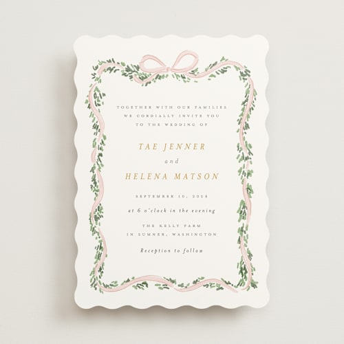 This is a blush wedding invitations with standard by Itsy Belle Studio called ribbonly frame printing on signature in standard