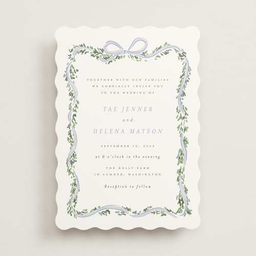 This is a juniper wedding invitations with standard by Itsy Belle Studio called ribbonly frame printing on signature in standard
