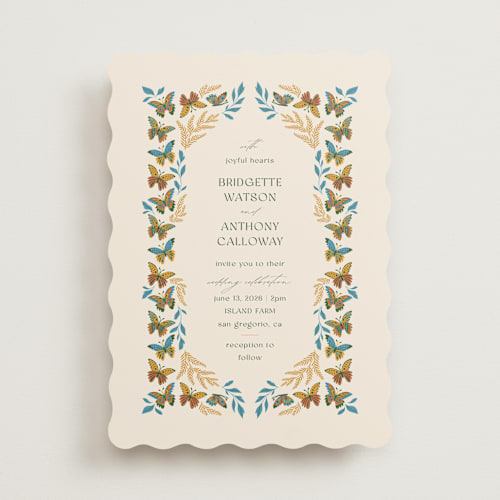 This is a sunset wedding invitations with standard by Jen Owens called flutter printing on signature in standard