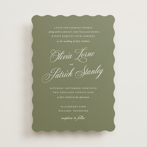 This is a sage wedding invitations with standard by Sara Hicks Malone called belle meade printing on signature in standard