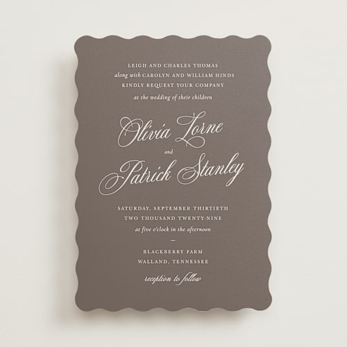 This is a latte wedding invitations with standard by Sara Hicks Malone called belle meade printing on signature in standard