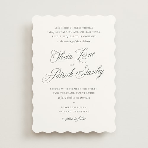 This is a cream wedding invitations with standard by Sara Hicks Malone called belle meade printing on signature in standard