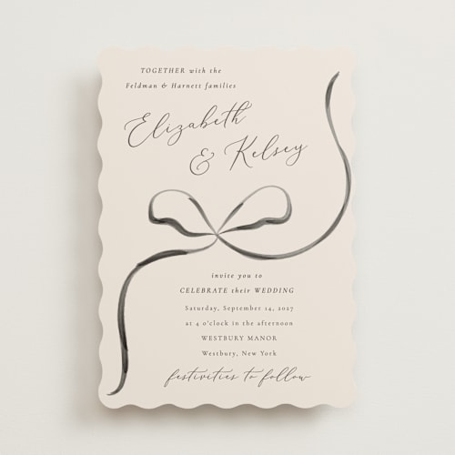 This is a tuxedo wedding invitations with standard by Corinne Malesic called bow printing on signature in standard