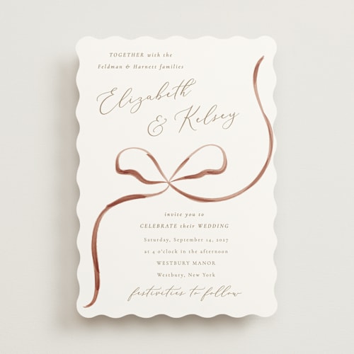 This is a crimson wedding invitations with standard by Corinne Malesic called bow printing on signature in standard