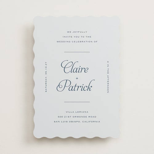 This is a powder wedding invitations with standard by Carolyn MacLaren called modernne printing on signature in standard