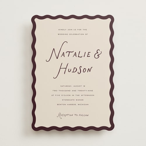 This is a merlot wedding invitations with standard by Pixel and Hank called lovers printing on signature in standard