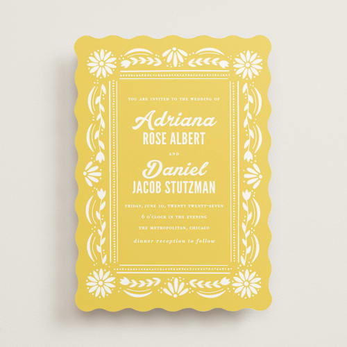 This is a sunshine wedding invitations with standard by Jessie Steury called pretty picado printing on signature in standard