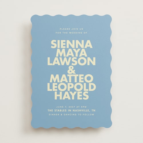 This is a skyblue wedding invitations with standard by Ellen Schlegelmilch called sienna printing on signature in standard