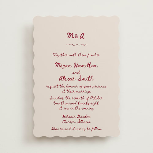This is a wine wedding invitations with standard by Cass Loh called simple monogram printing on signature in standard