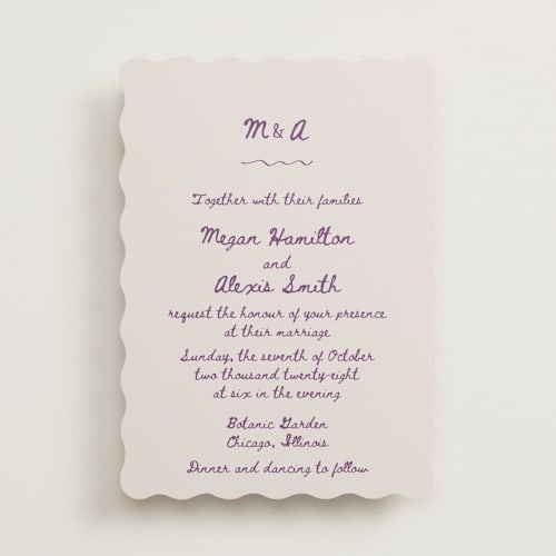 This is a lilac wedding invitations with standard by Cass Loh called simple monogram printing on signature in standard