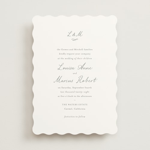 This is a sage wedding invitations with standard by Sara Hicks Malone called signature monogram printing on signature in standard
