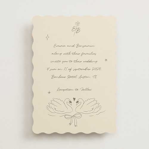 This is a buttercream wedding invitations with standard by Helena Vitto called the swan printing on signature in standard