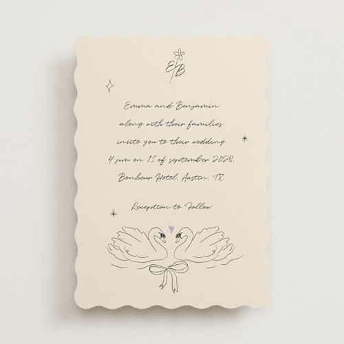 This is a lilac wedding invitations with standard by Helena Vitto called the swan printing on signature in standard