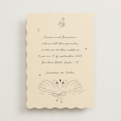 This is a vanilla wedding invitations with standard by Helena Vitto called the swan printing on signature in standard