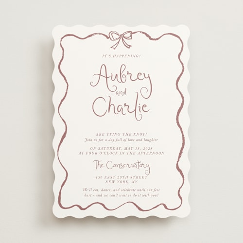 This is a dusty rose wedding invitations with standard by Cass Loh called quirky fun printing on signature in standard
