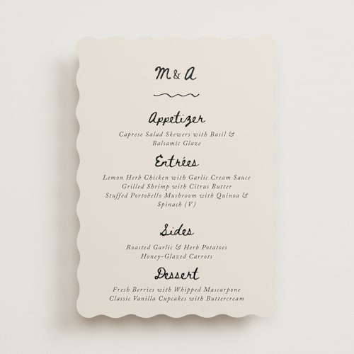 This is a lace menu cards with standard by Cass Loh called simple monogram printing on signature in 5x7
