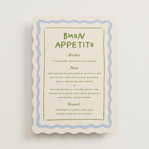 This is a garden menu cards with standard by Carmia Jordaan called italian whimsy printing on signature in standard