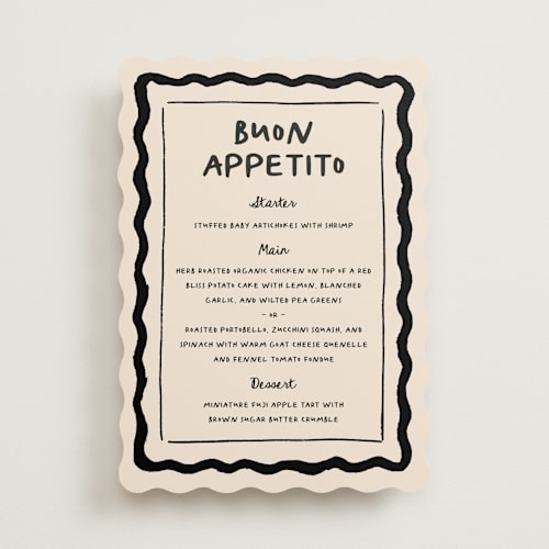 This is a ink menu cards with standard by Carmia Jordaan called italian whimsy printing on signature in standard