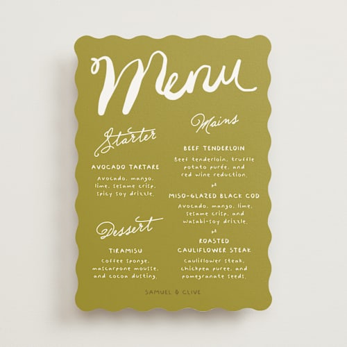 This is a avocado menu cards with standard by Inkblot Design called nonchalant printing on signature in standard