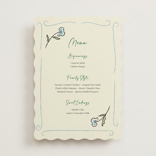 This is a waterlily menu cards with standard by Helena Vitto called the pairfect printing on signature in standard