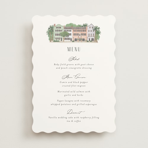 This is a lily menu cards with standard by Jennifer Wick called east bay street printing on signature in standard