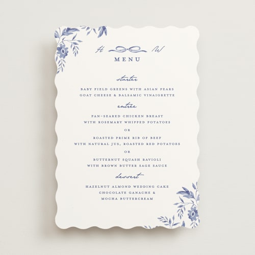 This is a willow menu cards with standard by Susan Zinader called daisy toile printing on signature in 5x7