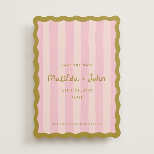 This is a macaron save the date with standard by Pink House Press called paris printing on signature in standard