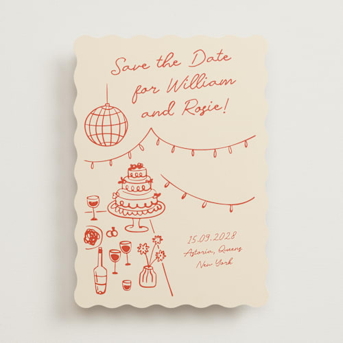 This is a sangria spark save the date with standard by Zove Ahhh called party on! printing on signature in standard