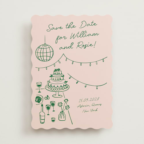 This is a verdant save the date with standard by Zove Ahhh called party on! printing on signature in standard