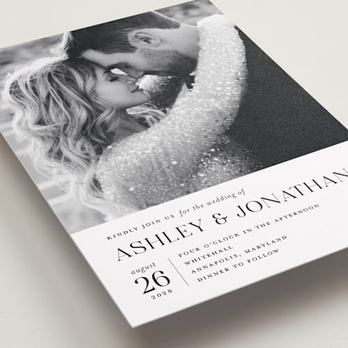 This is a porcelain wedding invitations with standard by Eric Clegg called have and hold printing on recycled smooth signature in grand