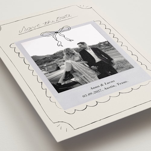 This is a cream save the date with standard by Helena Vitto called easy lover printing on recycled smooth signature in grand
