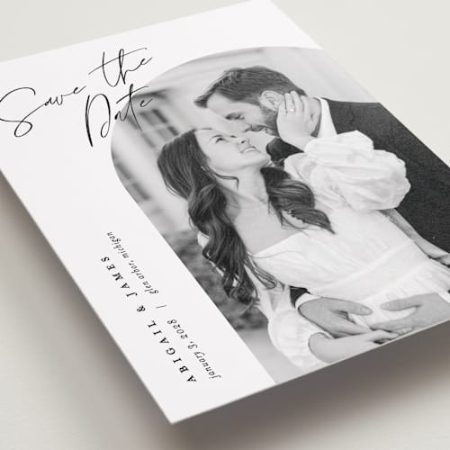 This is a snow save the date with standard by Pixel and Hank called capture printing on recycled smooth signature in grand