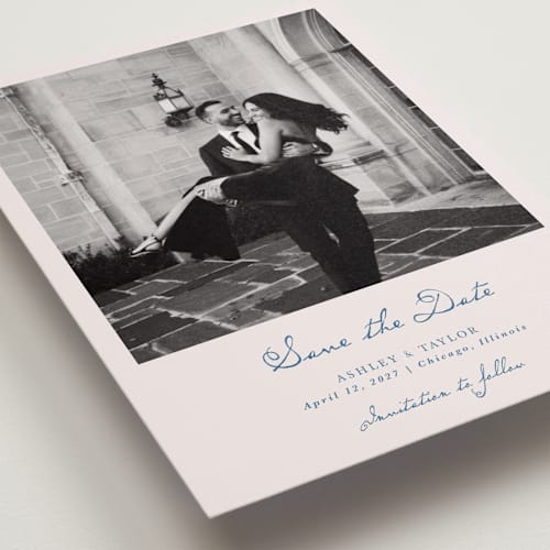 This is a royal save the date with standard by Cass Loh called swan crest printing on recycled smooth signature in grand