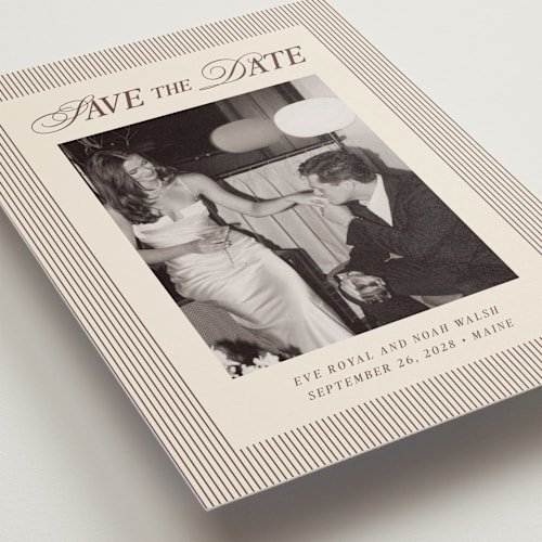 This is a maroon save the date with standard by Pati Cascino called sienna printing on recycled smooth signature in grand