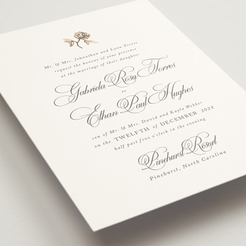 This is a classic bride wedding invitations with foil pressed by Design Lotus called here with you printing on signature in grand