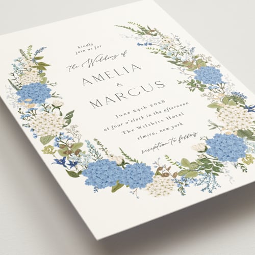 This is a coastal wedding invitations with foil pressed by Susan Moyal called garden whisper printing on signature in grand