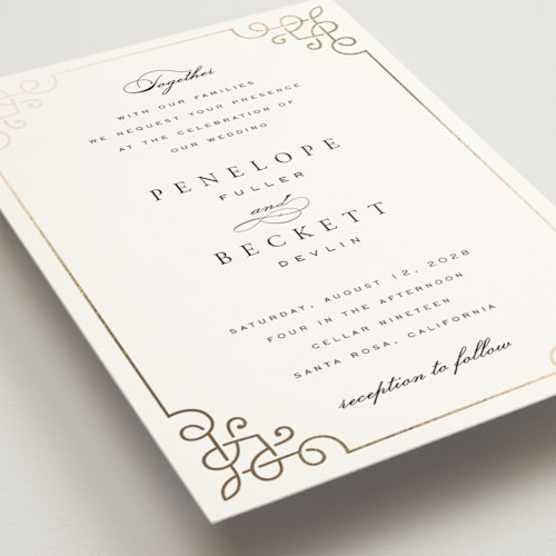 This is a pearl wedding invitations with foil pressed by Janean Hinger called intertwined printing on signature in grand