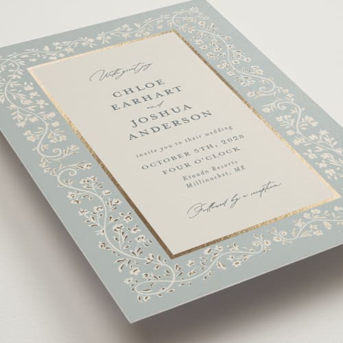 This is a something blue wedding invitations with foil pressed by Gwen Bedat called floral romance printing on signature in grand