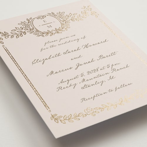 This is a vanilla wedding invitations with foil pressed by Petra Kern called manuet printing on signature in grand