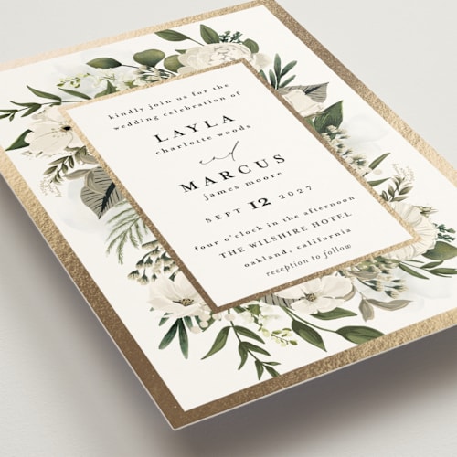 This is a vanilla wedding invitations with foil pressed by Susan Moyal called classic love printing on signature in grand