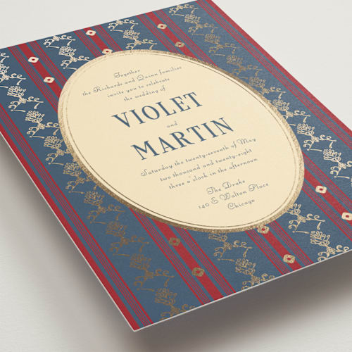 This is a navy wedding invitations with foil pressed by Baumbirdy called woven printing on signature in grand